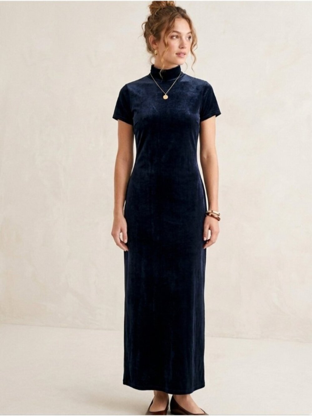 VTG Black Velvet Dress High Neck Short Sleeve Gown Formal Whimsygoth Size M